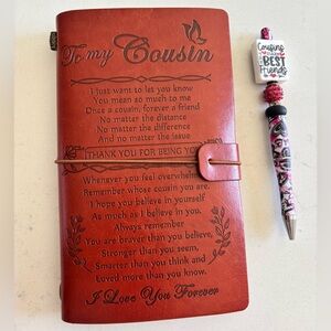 🌸 Cousin Gifts - 140 Pages Leather Journal Present - Cousin Pen